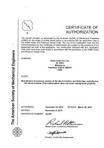 ASME certificate